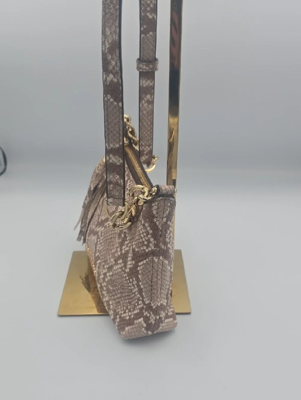 Michael Kors Dark Pink Taupe Snake-Print Small Crossbody W/ Gold & Tassle (EUC)✨